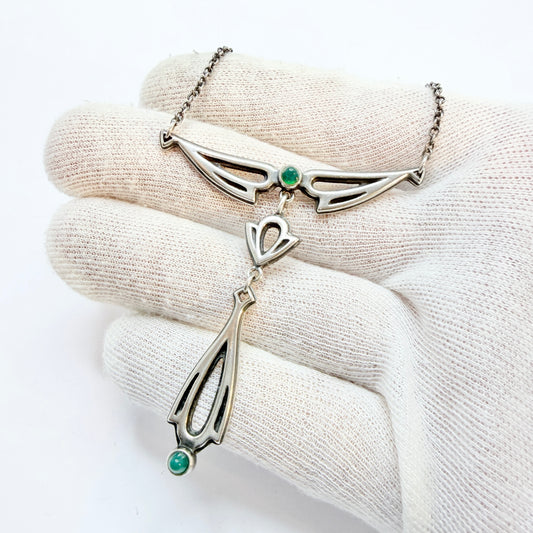 Kalevala Koru, Finland. Sterling Silver Chrysoprase Pendant Necklace.