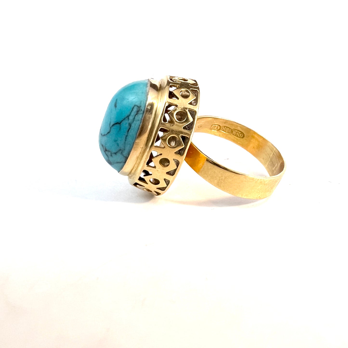 Örneus, Stockholm 1969. Vintage 18k Gold Turquoise Ring.