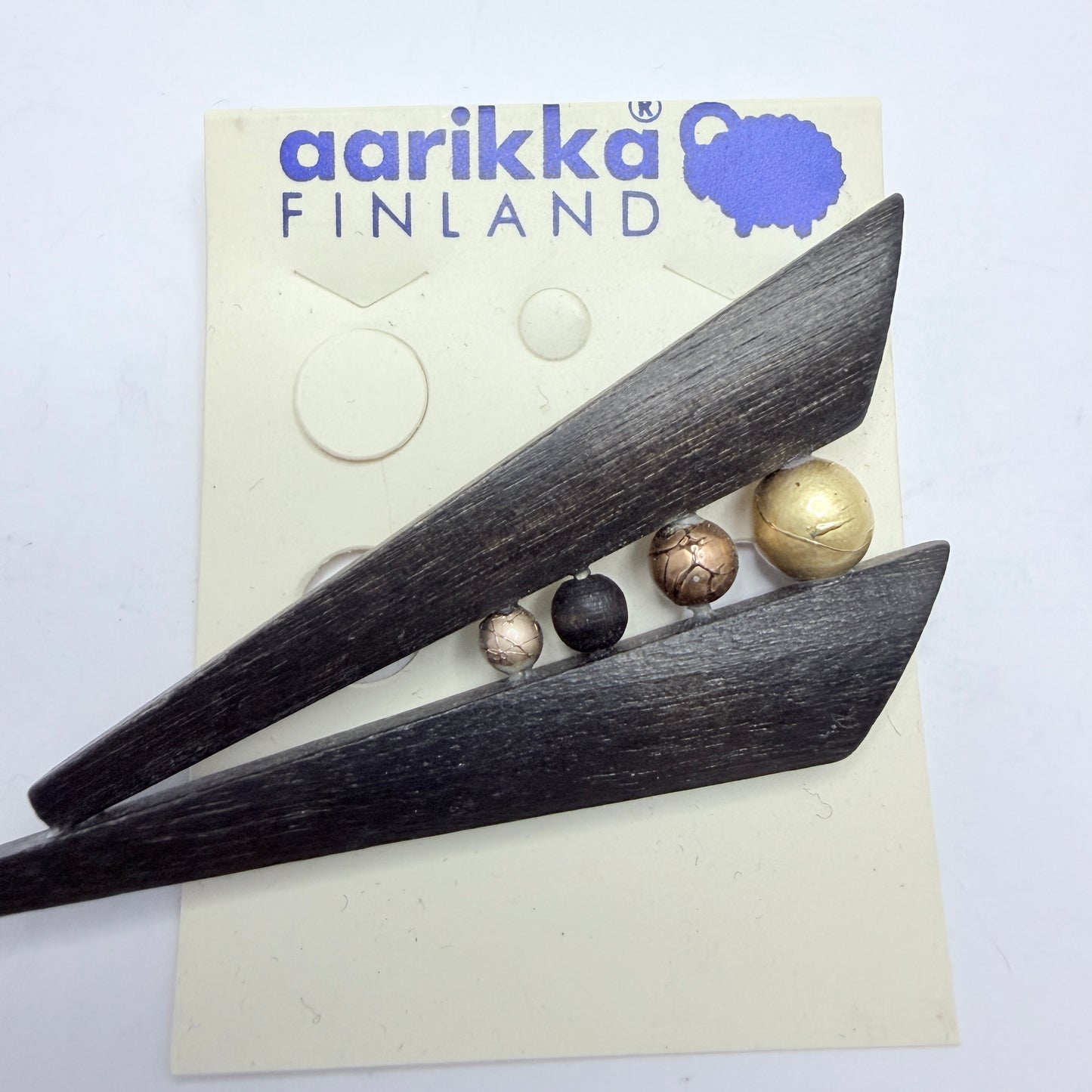 Aarikka, Finland. Vintage Wood Metal Earrings and Brooch.