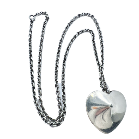 KE Palmberg for ALTON, Sweden 1975 Vintage Sterling Silver Heart Love Pendant Necklace. Signed.