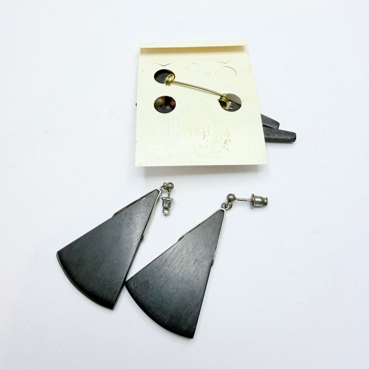 Aarikka, Finland. Vintage Wood Metal Earrings and Brooch.