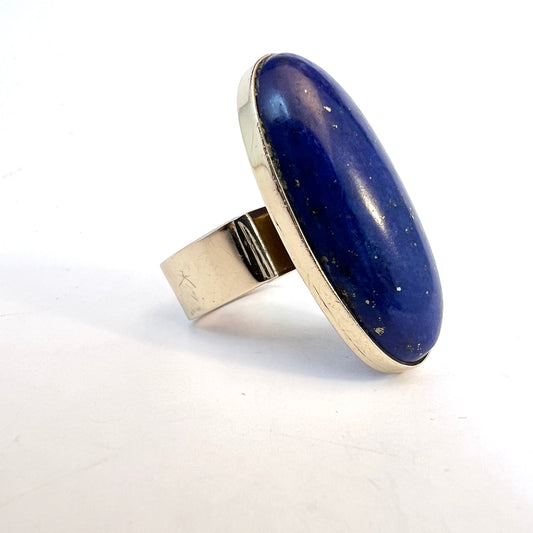 Vintage Bold Modernist 14k Gold Lapis Lazuli Ring