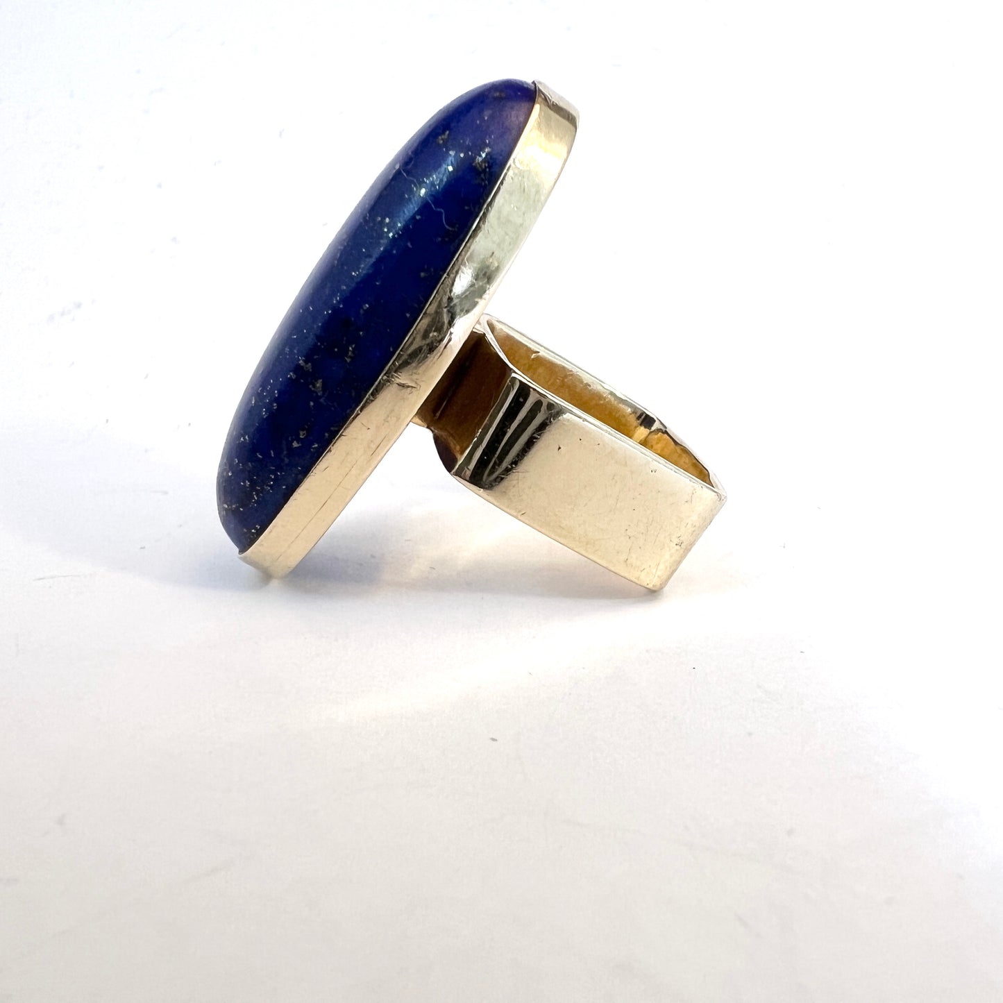 Vintage Bold Modernist 14k Gold Lapis Lazuli Ring