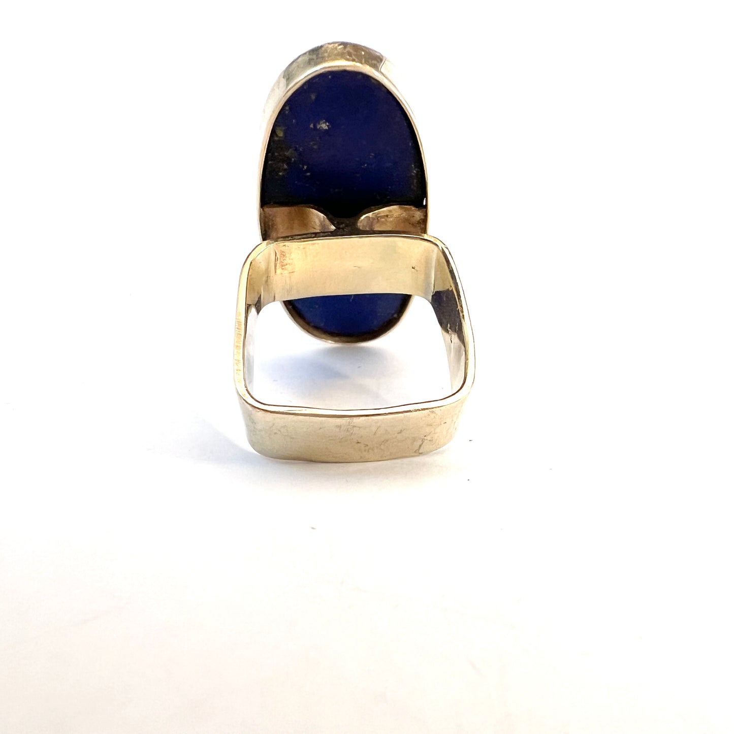 Vintage Bold Modernist 14k Gold Lapis Lazuli Ring