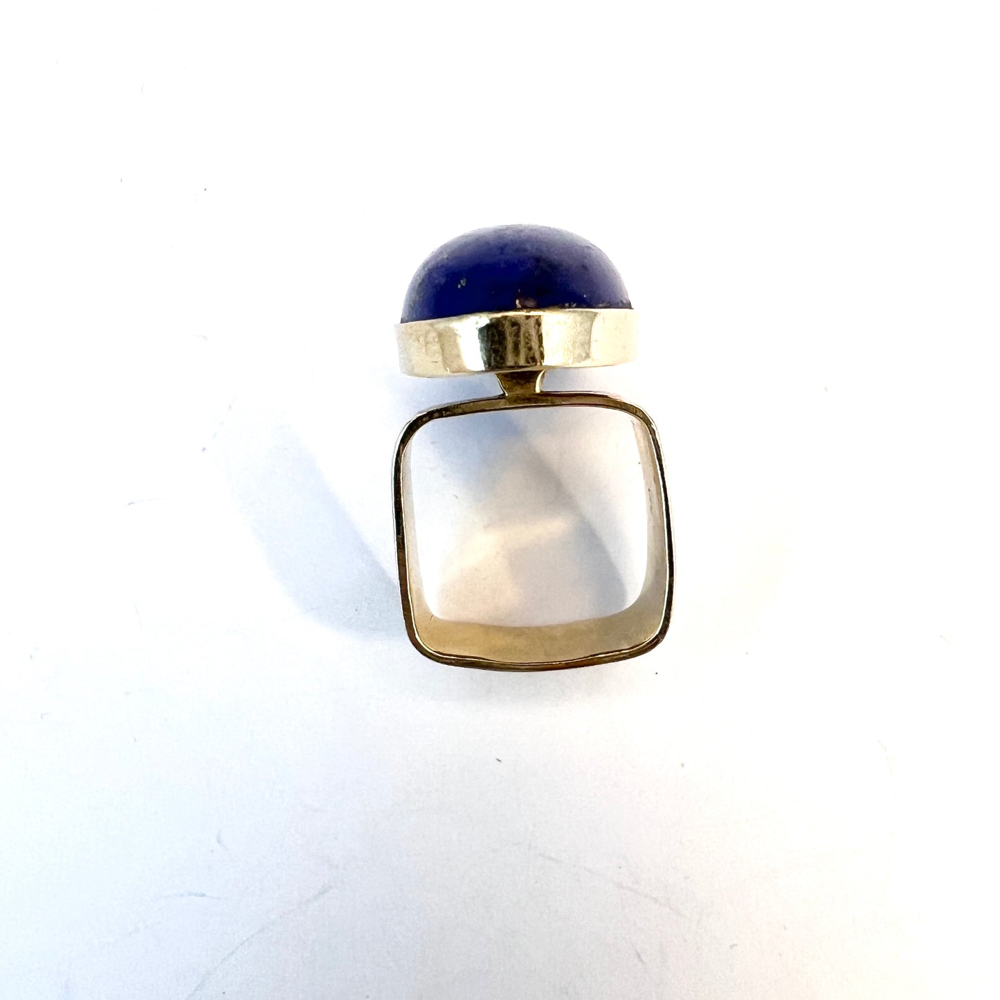 Vintage Bold Modernist 14k Gold Lapis Lazuli Ring