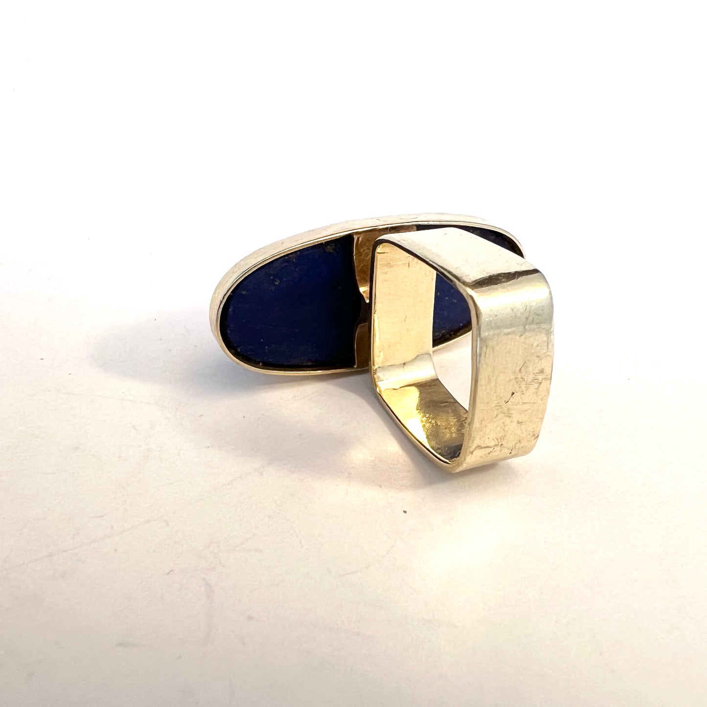 Vintage Bold Modernist 14k Gold Lapis Lazuli Ring