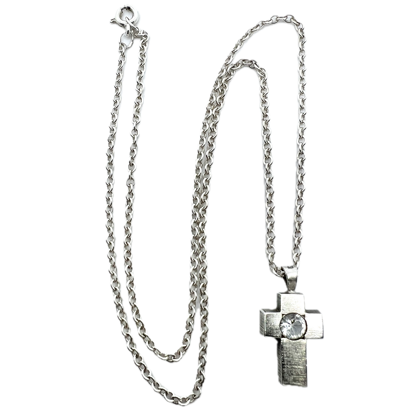 Finnfeelings, Finland Vintage Solid Silver Rock Crystal Cross Pendant Necklace.