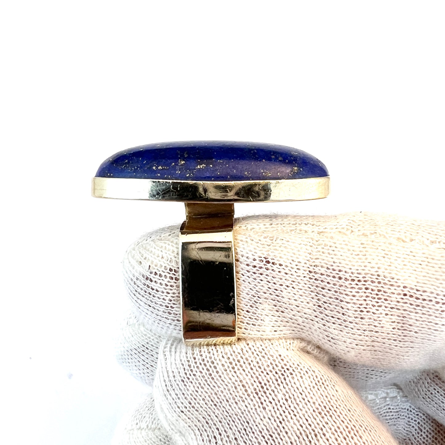 Vintage Bold Modernist 14k Gold Lapis Lazuli Ring