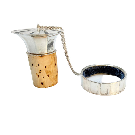 Vintage Silver Bottle Drip Stopper and Cork Stopper.
