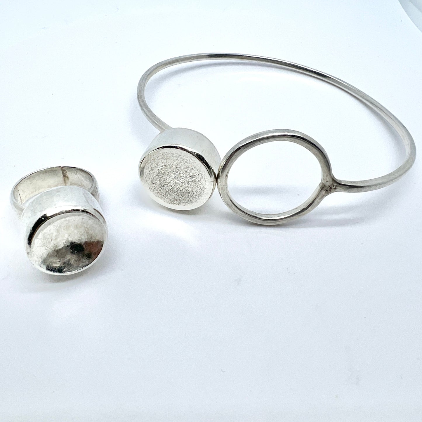 Asian, Vintage Modernist Sterling Silver Bracelet and Ring.