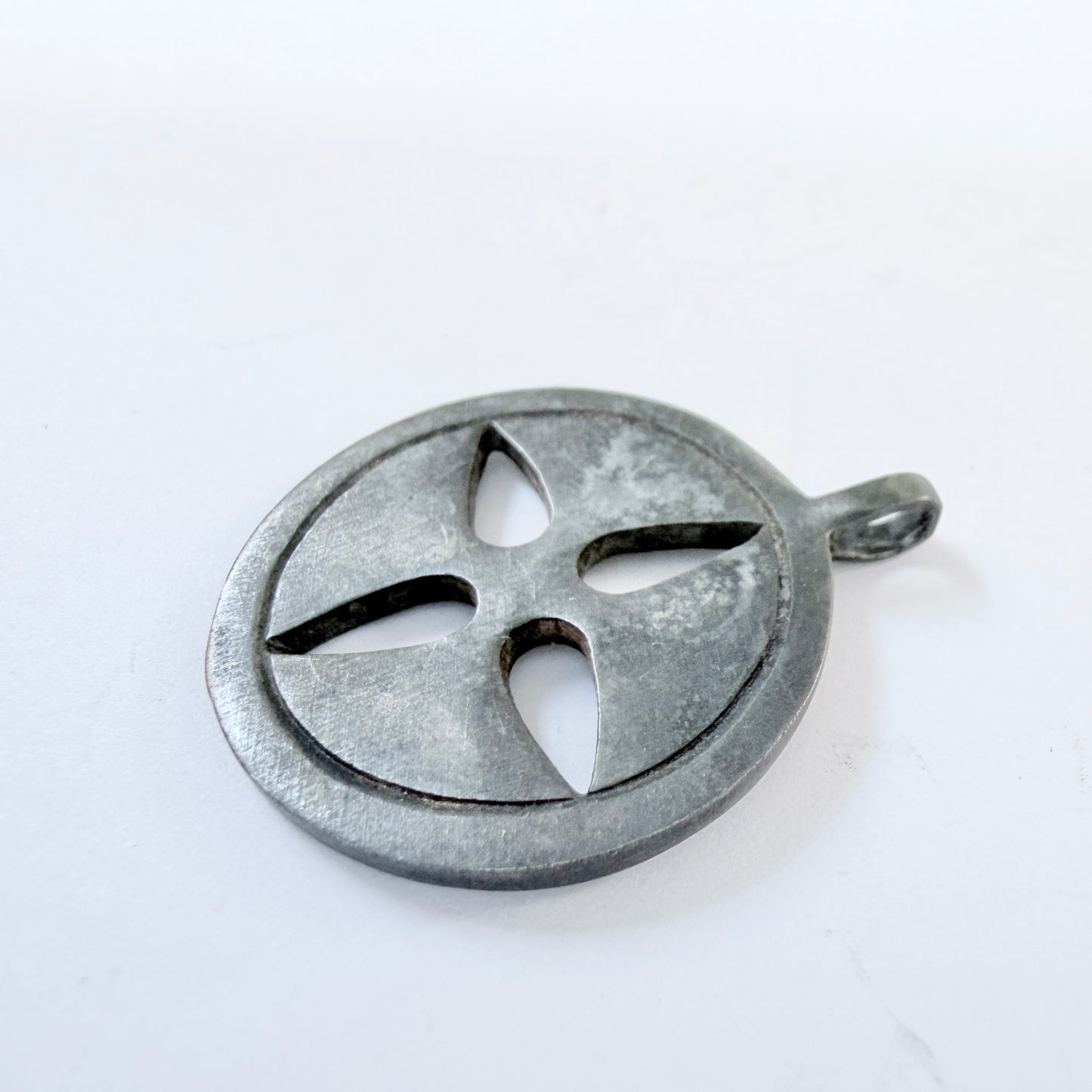 Vintage Blackened Sterling Silver Sun Cross Pendant