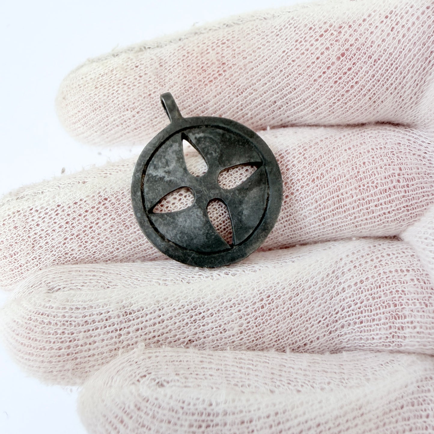 Vintage Blackened Sterling Silver Sun Cross Pendant
