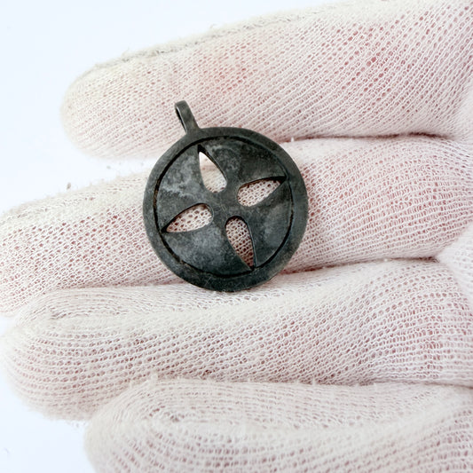 Vintage Blackened Sterling Silver Sun Cross Pendant