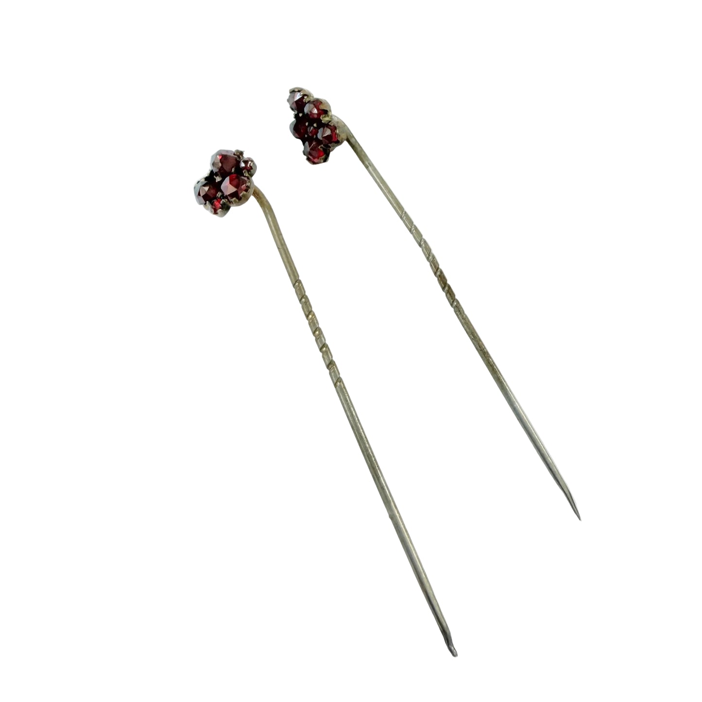 Two Antique Bohemian Garnet Gilt Metal Stick Pins Lapel Pins