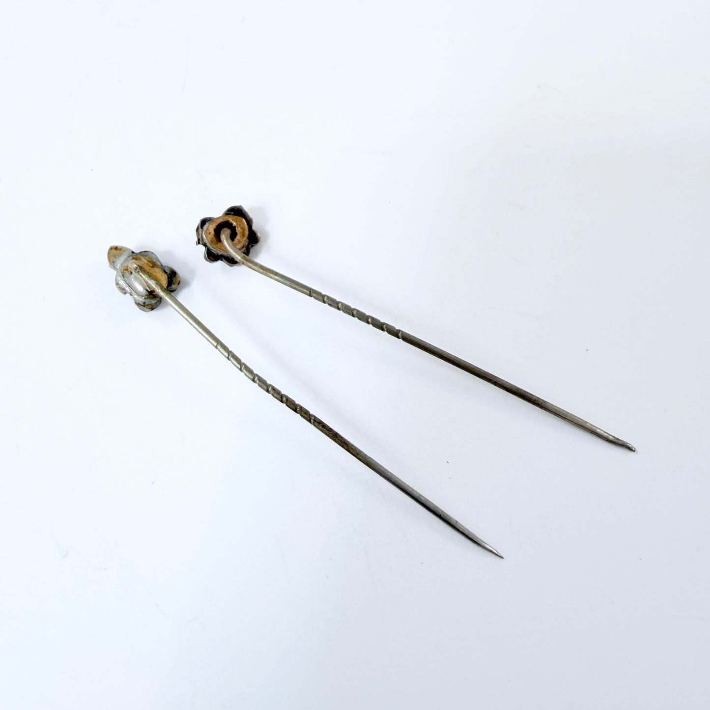 Two Antique Bohemian Garnet Gilt Metal Stick Pins Lapel Pins