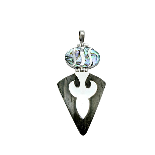 Vintage Sterling Silver Abalone Ebony Pendant.