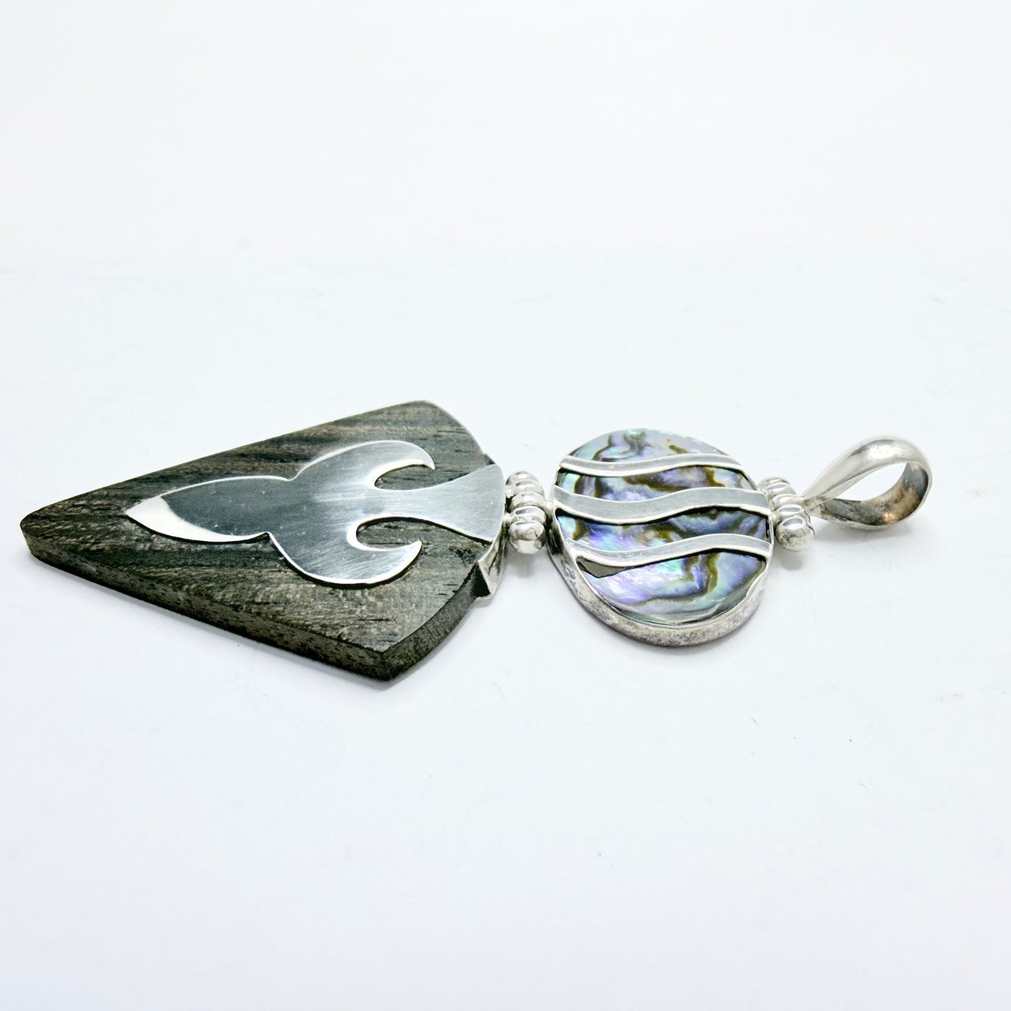 Vintage Sterling Silver Abalone Ebony Pendant.