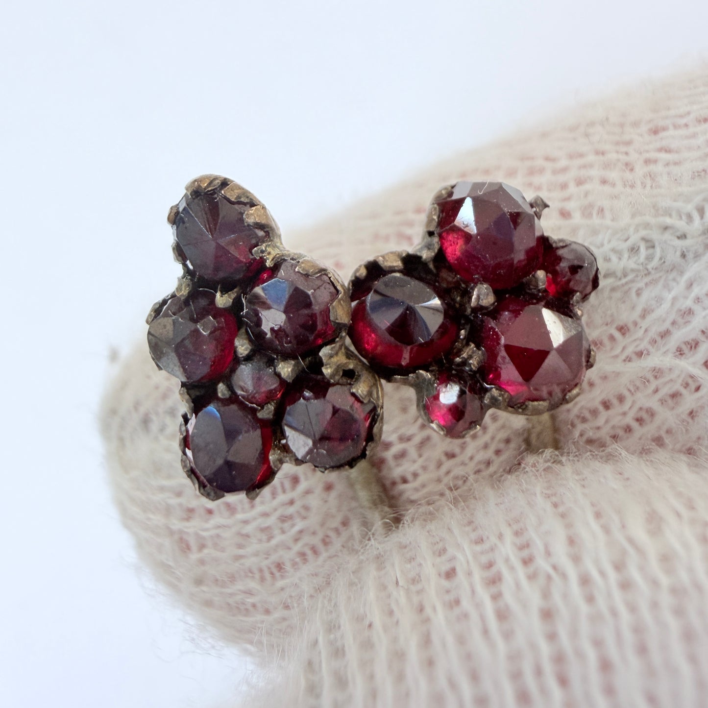 Two Antique Bohemian Garnet Gilt Metal Stick Pins Lapel Pins