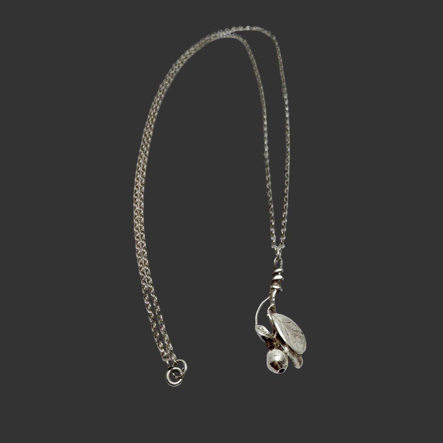 Vintage Sterling Silver Lingonberry Pendant Long Chain Necklace.