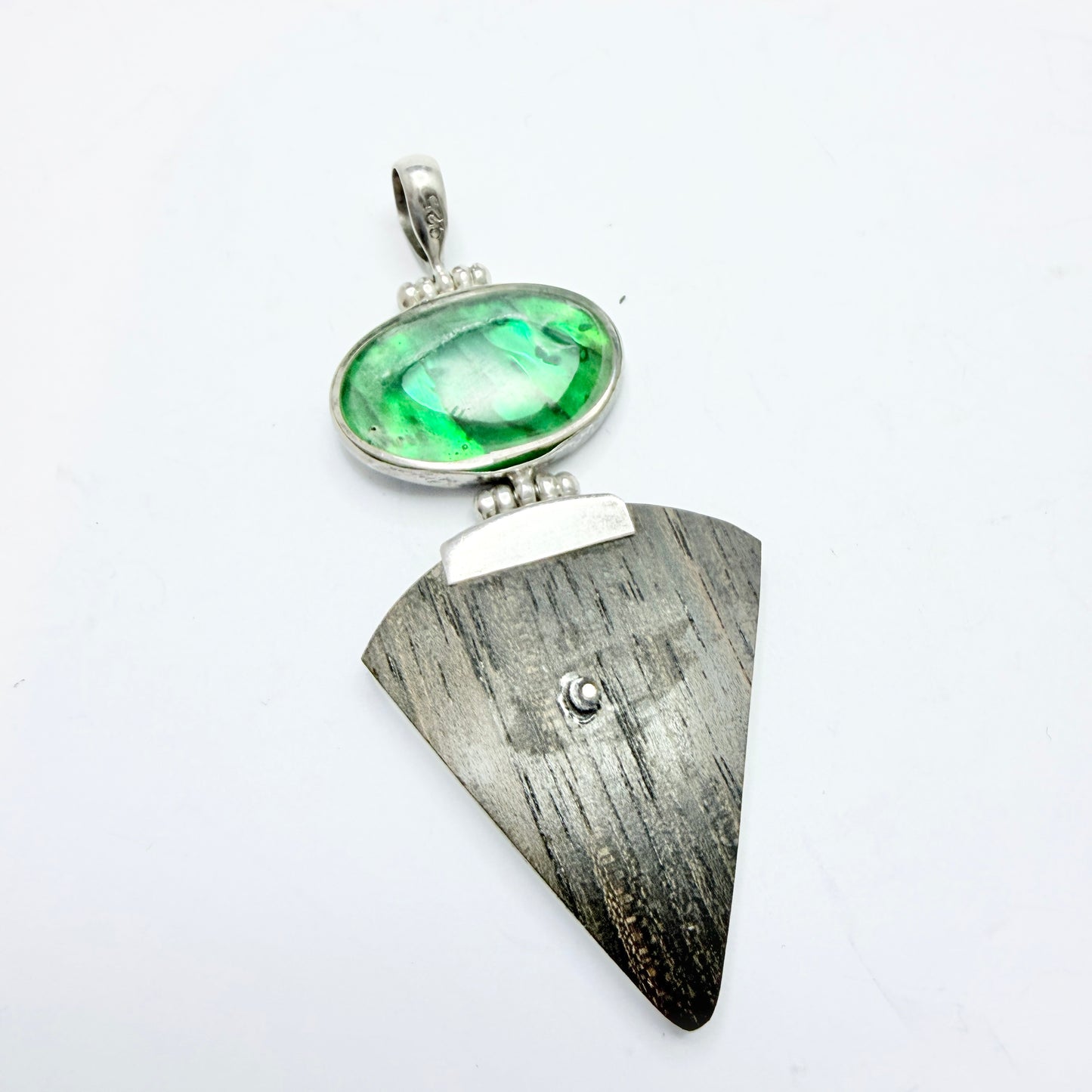 Vintage Sterling Silver Abalone Ebony Pendant.
