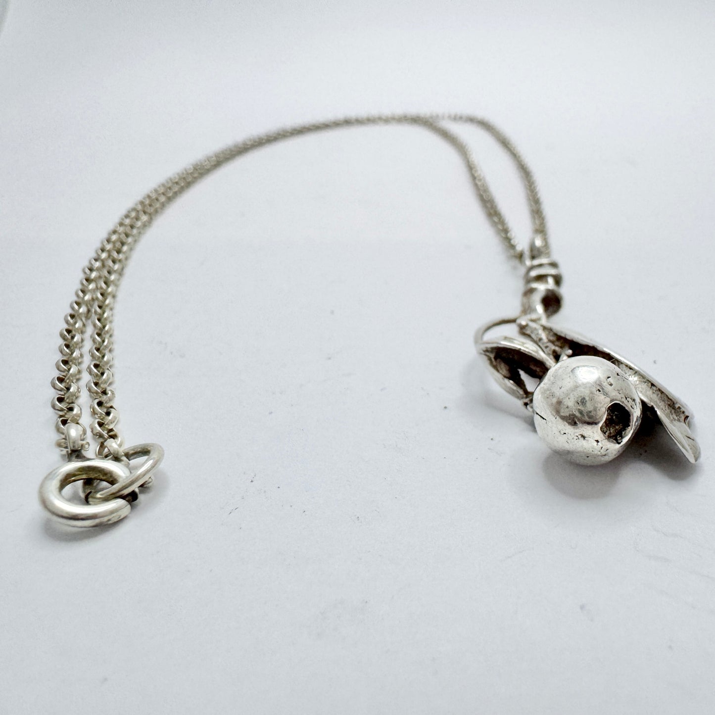 Vintage Sterling Silver Lingonberry Pendant Long Chain Necklace.