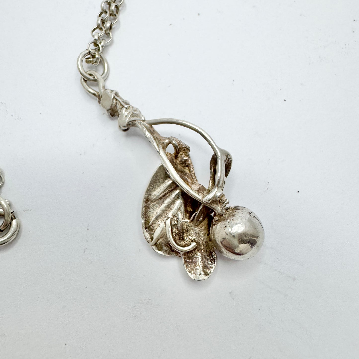 Vintage Sterling Silver Lingonberry Pendant Long Chain Necklace.