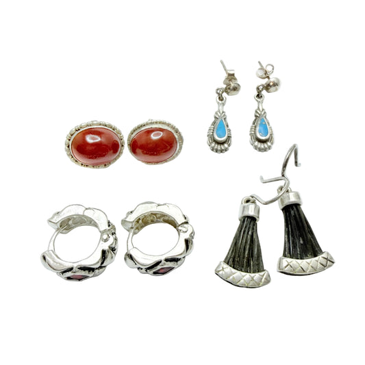 4 Pair of Vintage Sterling Silver Earrings. Job-lot