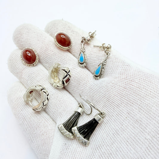 4 Pair of Vintage Sterling Silver Earrings. Job-lot