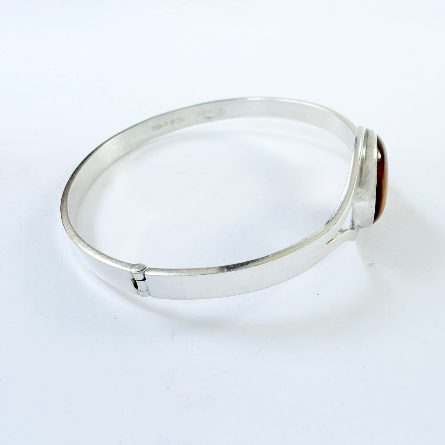 Victor Janson, Sweden 1965. Vintage Sterling Silver Tiger's Eye Hinged Bracelet.