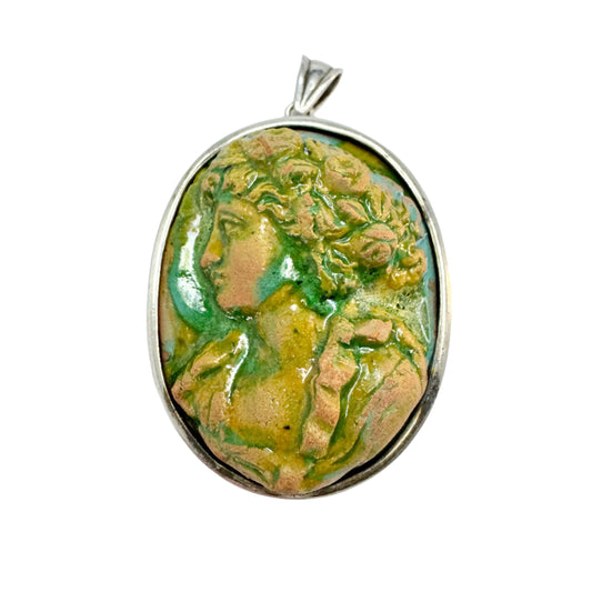 Sculptor Arvid Källström, Sweden 1960. Ceramic Silver Pendant. Signed.