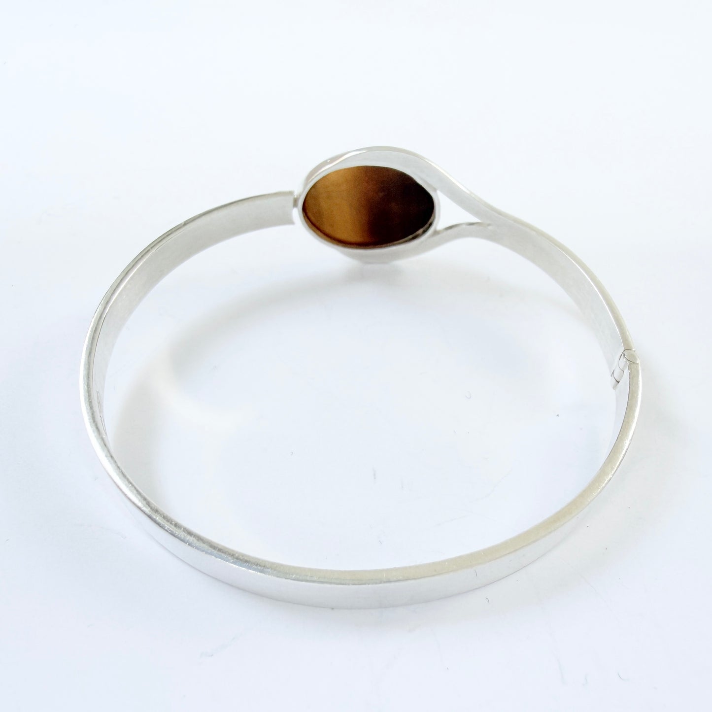 Victor Janson, Sweden 1965. Vintage Sterling Silver Tiger's Eye Hinged Bracelet.