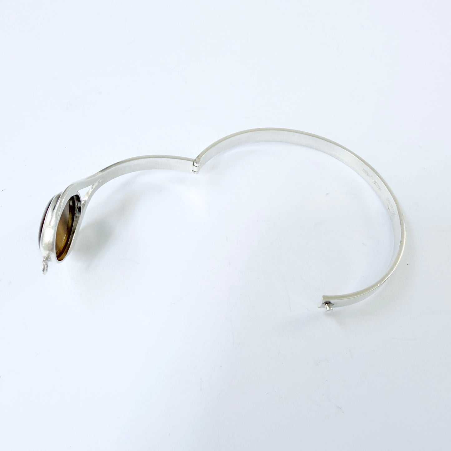 Victor Janson, Sweden 1965. Vintage Sterling Silver Tiger's Eye Hinged Bracelet.