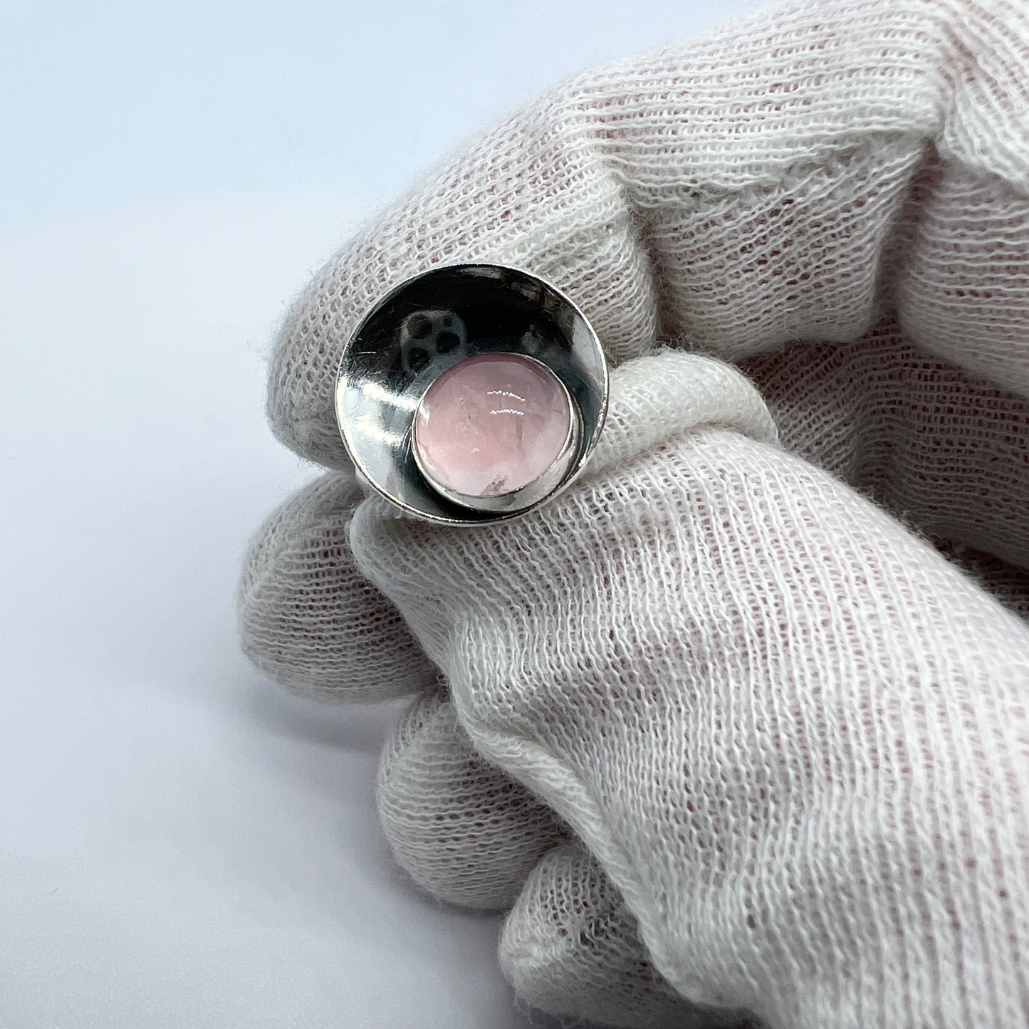 Niels Erik From, Denmark 1950-60s Sterling Silver Rose Quartz Ring.