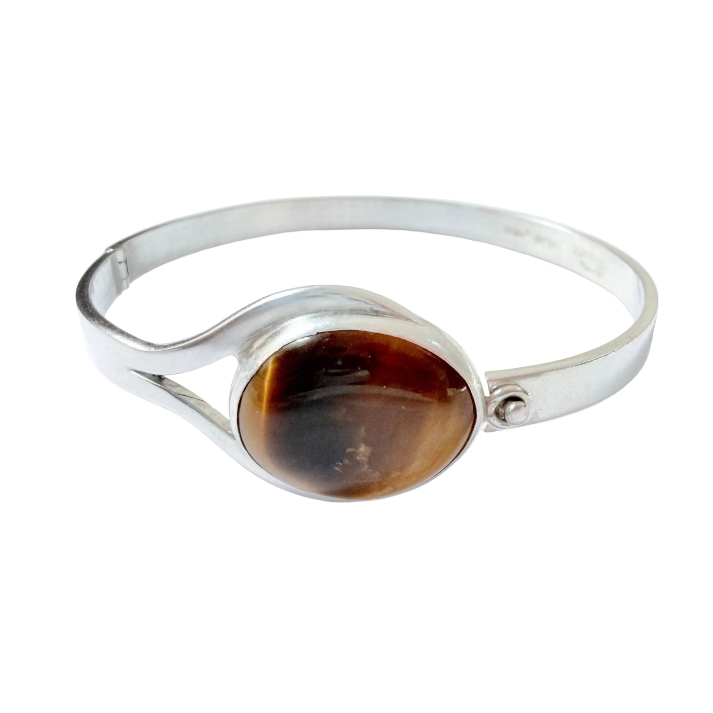 Victor Janson, Sweden 1965. Vintage Sterling Silver Tiger's Eye Hinged Bracelet.