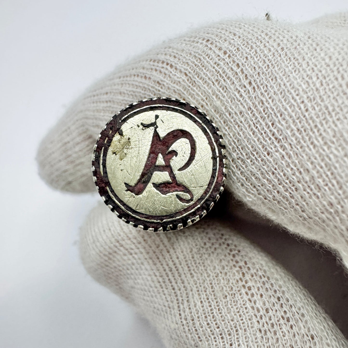 Malmö, Sweden late 1800s. Antique Silver Turned Wood Wax Seal Stamp. "A"