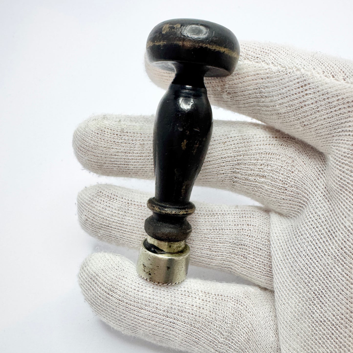 Malmö, Sweden late 1800s. Antique Silver Turned Wood Wax Seal Stamp. "A"