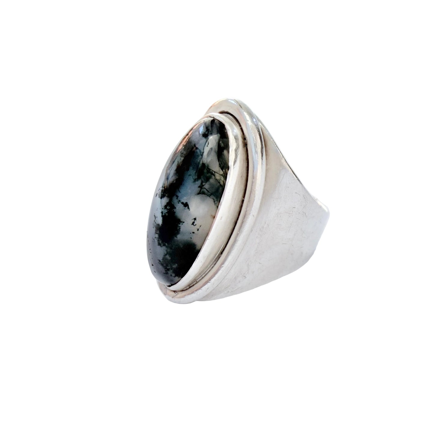 Alton, Sweden 1957. Vintage Solid Silver Moss Agate Ring. Pls read description.