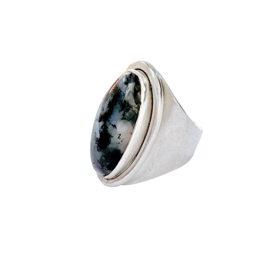 Alton, Sweden 1957. Vintage Solid Silver Moss Agate Ring. Pls read description.