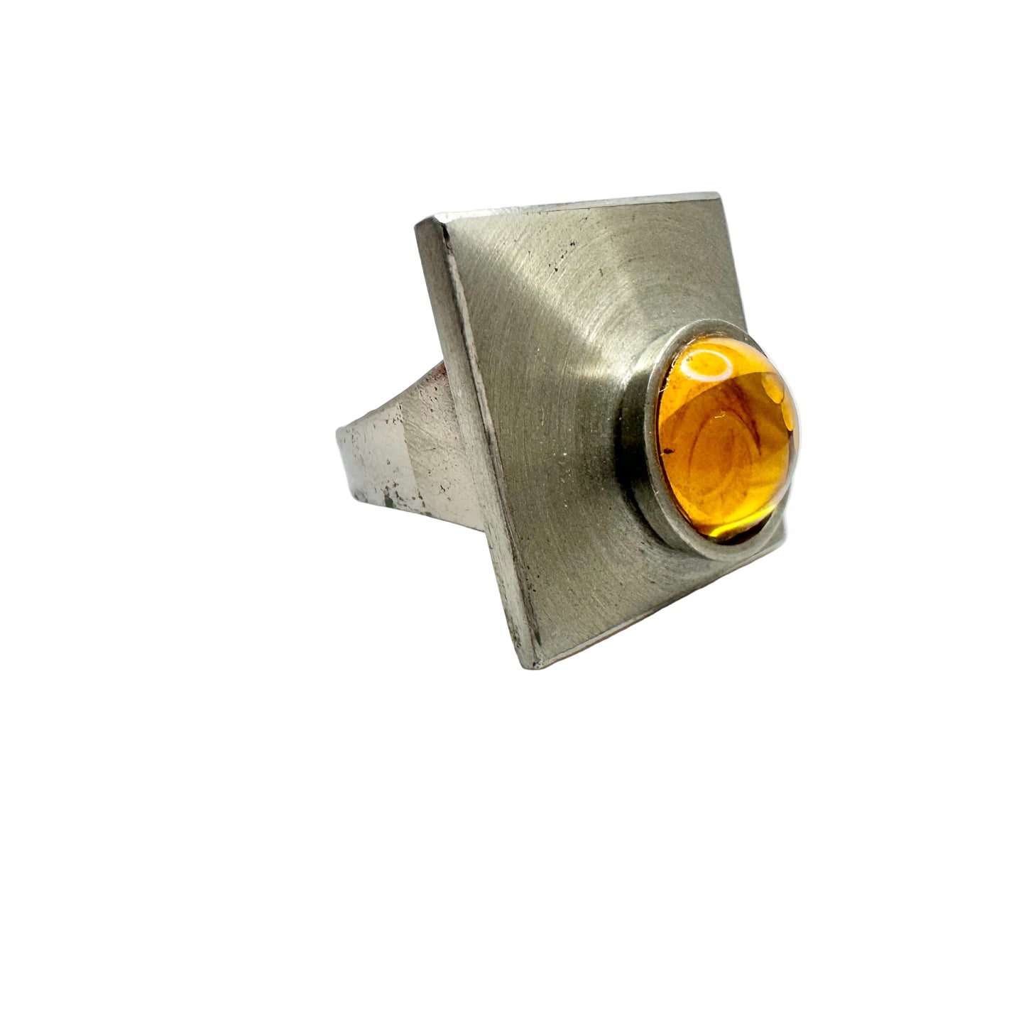 Vintage 1970s. Pewter Glass Ring.