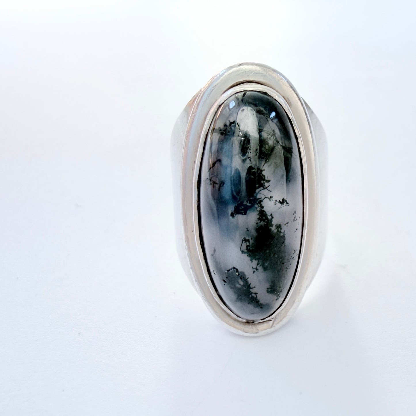 Alton, Sweden 1957. Vintage Solid Silver Moss Agate Ring. Pls read description.