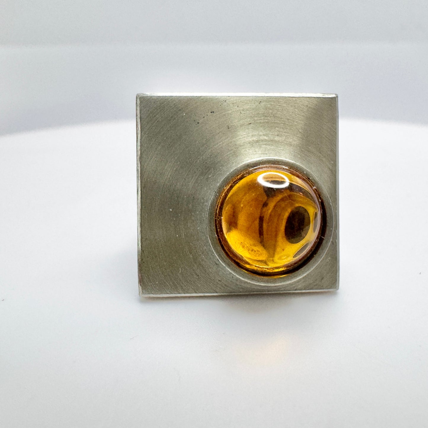 Vintage 1970s. Pewter Glass Ring.