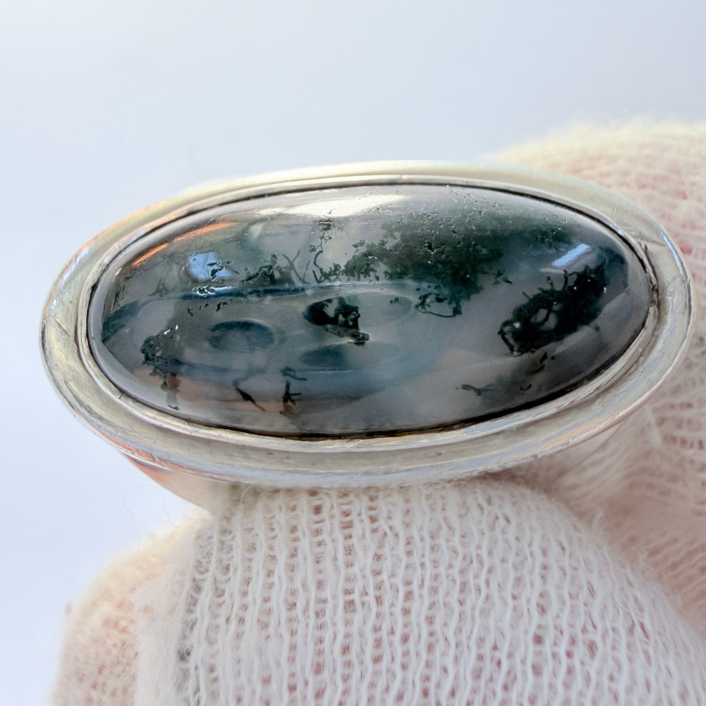 Alton, Sweden 1957. Vintage Solid Silver Moss Agate Ring. Pls read description.