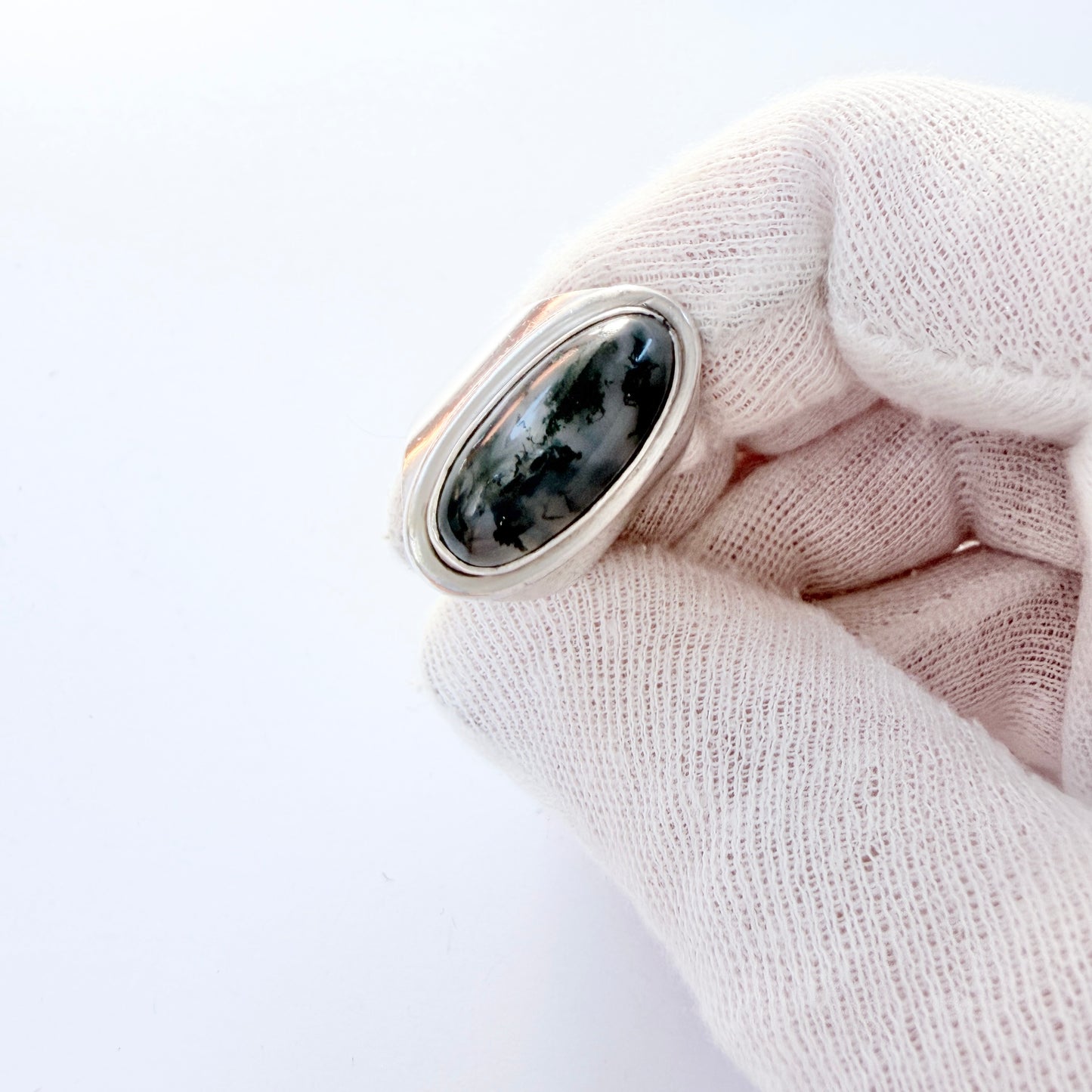 Alton, Sweden 1957. Vintage Solid Silver Moss Agate Ring. Pls read description.