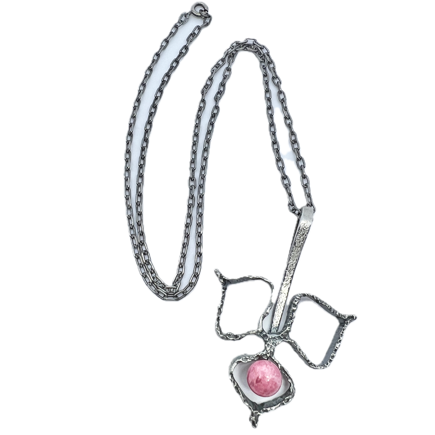 Heribert Engelbert, Sweden 1960s Vintage Modernist Sterling Silver Rhodonite Pendant Necklace.