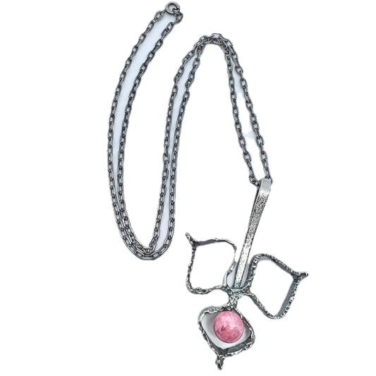 Heribert Engelbert, Sweden 1960s Vintage Modernist Sterling Silver Rhodonite Pendant Necklace.