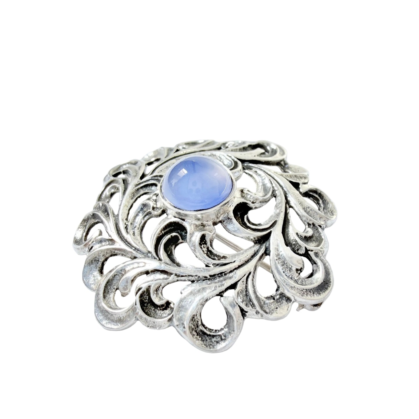 Vintage ca 1950s Solid Silver Chalcedony Brooch.