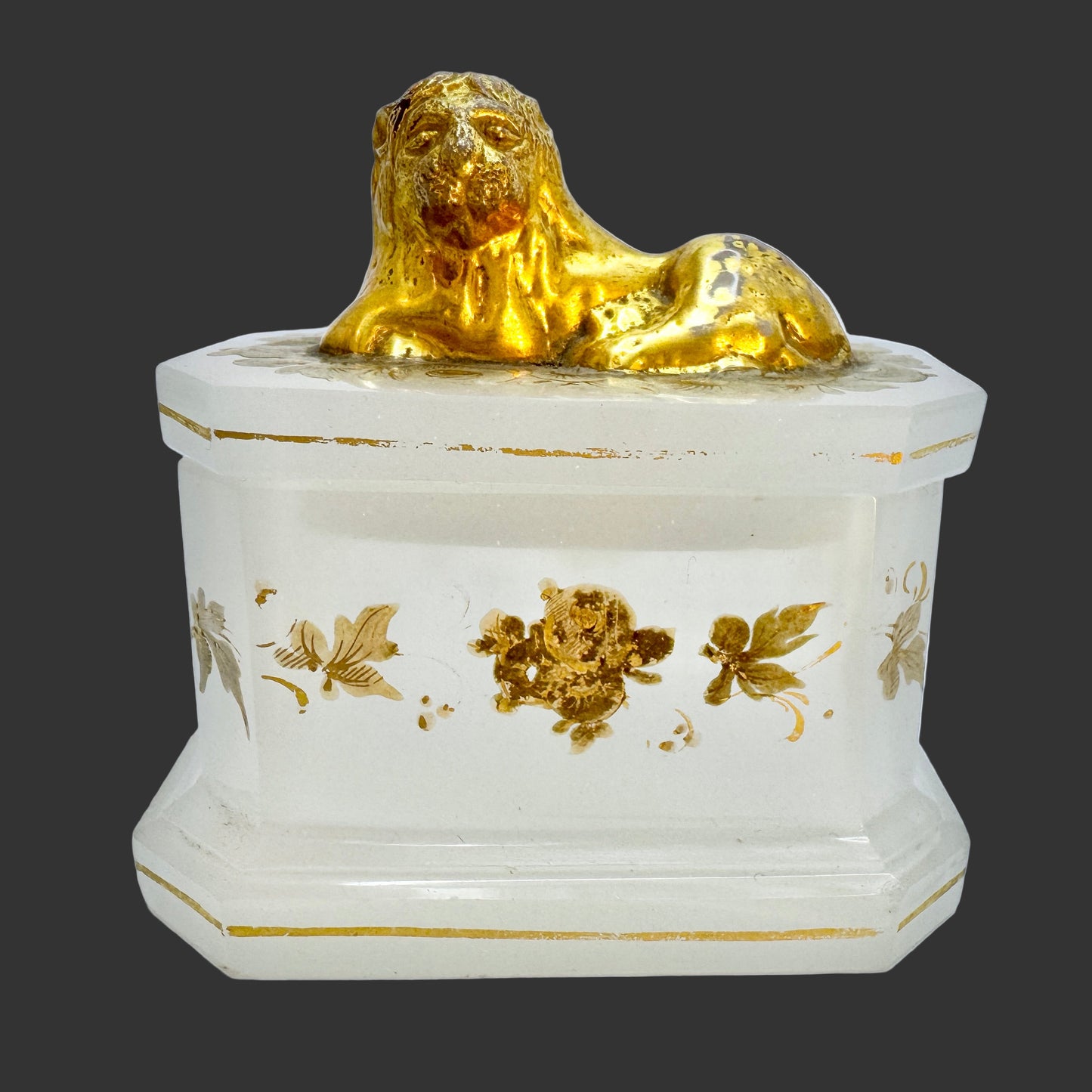 Antique Victorian Gilded Opaline Jewelry Casket Trinket Box, likely France.