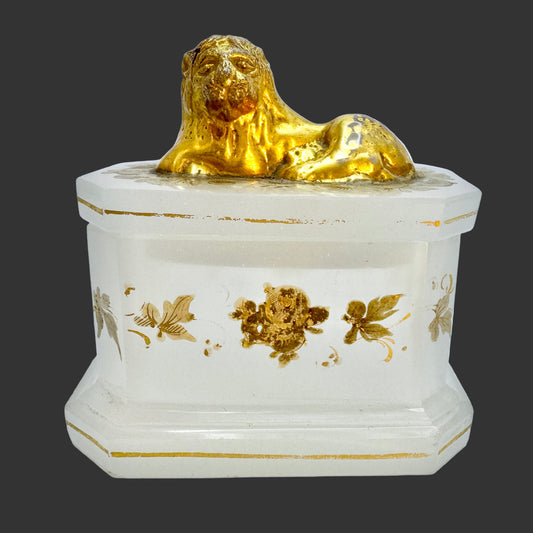Antique Victorian Gilded Opaline Jewelry Casket Trinket Box, likely France.