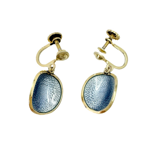 Ivar T Holth, Norway. Vintage Sterling Silver Blue Enamel Earrings.