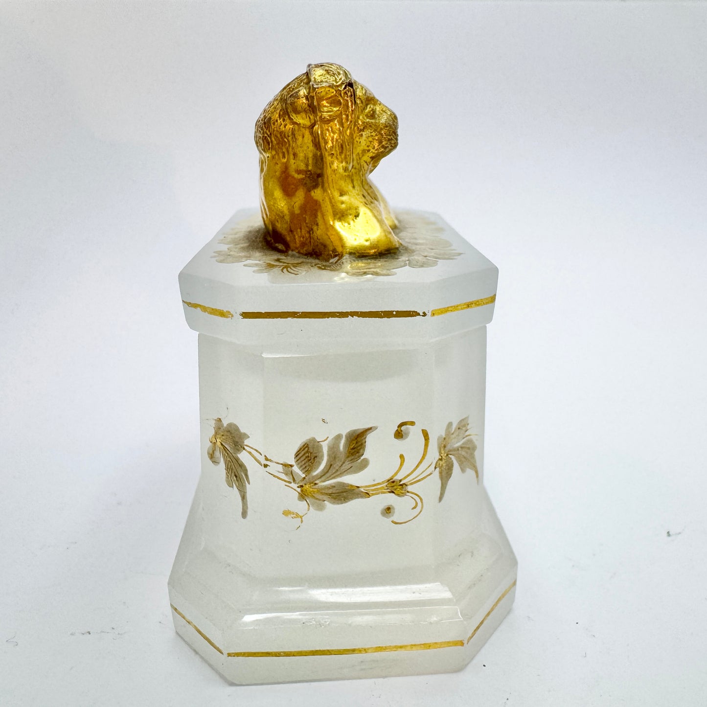 Antique Victorian Gilded Opaline Jewelry Casket Trinket Box, likely France.